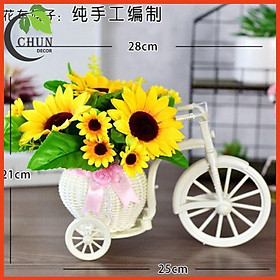 Hoa giả - Giỏ xe đạp hoa hướng dương nhiều mẫu cao 22cm để bàn