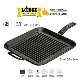 [Chính hãng LOGDE - MỸ] Chảo gang nướng Lodge tay cầm, có rãnh, vuông 30.5 cm, P12SGR3. Dùng nướng, chiên, xào, áp chảo.