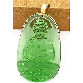 Mặt dây chuyền Phật A Di Đà pha lê xanh lá 5cm - Phật bản mệnh tuổi Tuất, Hợi - mặt phật size lớn