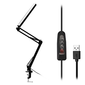 LED Light Metal Desk Lamp with Clip Long Arm Scalable Three Colors Foldable Reading Lamp Living Room Computers