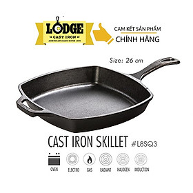 [Chính hãng LOGDE - MỸ] Chảo gang đúc hình vuông, đáy bằng Lodge 26cm - L8SQ3.  Chảo dùng nướng, chiên, xào, áp chảo thực phẩm.