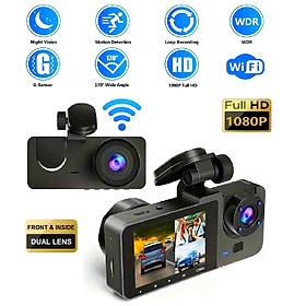 Camera Hành Trình Wifi 2 Mắt Màn Hình IPS 2.0 FHD 1080P 12MP 30fps IR/Mic Quay Chụp Rõ Nét Kết Nối Android/iOS