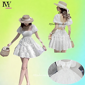 Đầm váy maxi hở lưng cotton sợi kim sa tay bồng quyến rũ trắng xoè tầng ngắn đi biển dự tiệc dạo phố bigsize