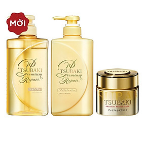 Bộ Ba Chăm Sóc Tóc Phục Hồi Ngăn Rụng Tóc TSUBAKI Gội Xả (490ml/chai) + Mặt Nạ Tóc Cao Cấp Phục Hồi Hư Tổn 180g