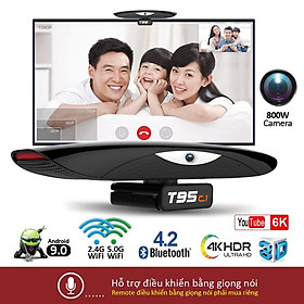 Mua Android tivi box tích hợp camera 800W HD và micro có thể nghe gọi video trực tiếp trên tivi  bluetooth 4.2  xem video 4K  chạy rất nhanh và mượt T95C1