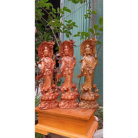 Tượng phật bà quan âm bồ tát bằng gỗ hương đá liền khối kt 30×9×10cm