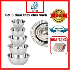 Bộ thau inox đa năng xuất Nhật gồm 5 món chậu inox đựng rau củ quả