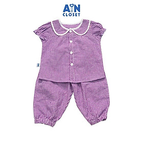 Bộ quần dài áo tay ngắn họa tiết Caro tím cổ sen cotton - AICDBGNZJKIH - AIN Closet