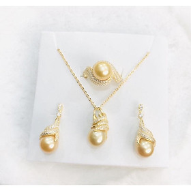 Bộ Trang Sức Bạc Đính Hạt Tròn Size Hạt 10ly, Bộ Trang Sức Ngọc Trai Sang Trọng - Trường Thịnh Ngọc Trai