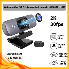 Webcam UHD 2K Kèm Micro, Xoay 360 Độ, Góc nhìn siêu rộng 130, Phù Hợp Hội Nghị ️