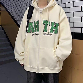 áo khoác in chữ AHTH from rộng dưới 70kg nón 2 lớp tay phồng unisex ulzzang cá tính phong cách hàn quốc, Áo khoác nỉ, áo kiểu dáng hoodie form rộng cho nam nữ in chữ đẹp