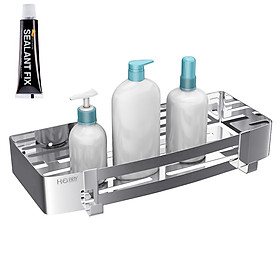 Kệ nhà tắm Inox 304 chữ nhật sáng bóng dán tường gạch men- Có keo dán Sealant Fix và đinh ốc tắc kê - Kệ để đồ phòng tắm HOBBY KCN1