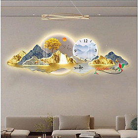 Mua (HCM)Tranh đồng hồ đèn led tráng gương núi non hùng vĩ 5 trang trí phòng khách  làm quà tân gia