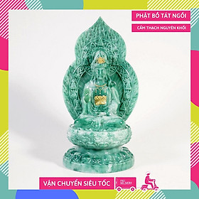 Mua Tượng Phật Quan Âm Bồ Tát đá xanh rêu lá bồ đề hào quang để xe ô tô  bàn thờ - Cao 19cm ngồi