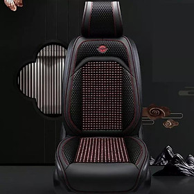 01 cái áo ghế ô tô chất liệu da cao cấp phủ 1 ghế trước, có đan hạt gỗ chống nóng, massage lưng