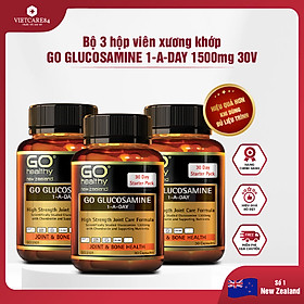 Bộ sản phẩm 3  hộp viên uống bổ xương khớp glucosamine nhập khẩu chính hãng New Zealand GO GLUCOSAMINE 1-A-DAY 1500mg (30 viên) giúp tăng dịch khớp, giảm thoái hóa khớp, khô khớp, cứng khớp; giúp xương sụn khớp khỏe mạnh