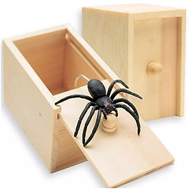 April Fool's Day Prank Spider Toy Wooden Box Practical Joke Home Office Panic Funny Surprise Gift Decoration