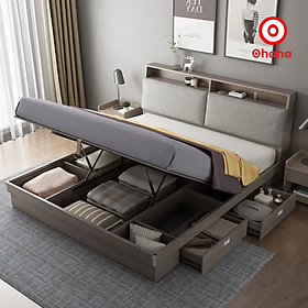Giường ngủ thông minh cao cấp bọc nệm đầu giường có hộc kéo gỗ công nghiệp Ohaha - GN018
