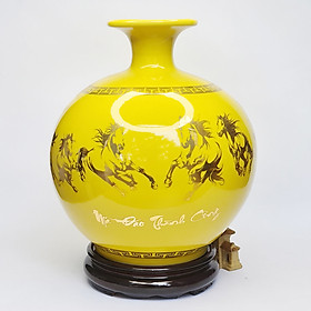 Mua Bình Hút Lộc Gốm Sứ Vàng Vẽ Vàng Bát Mã - Mã Đáo Thành Công - Mx - Đường Kính 23 Cm - Cao 27 Cm