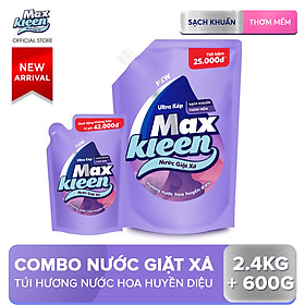 Combo Nước giặt xả Maxkleen Hương Nước Hoa Huyền Diệu: 1 Túi 2.4kg + 1 Túi 600g