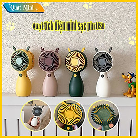 Mua Quạt cầm tay mini   quạt để bàn có dây cắm USB  quạt tích điện kèm tai cực xinh và đáng yêu cực mát cho những ngày hè nóng bức