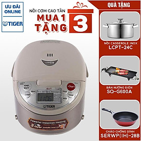 Mua Nồi cơm điện Tiger JKW-A18W (1.8L) Tặng Nồi PN LCPT-24C(IH) + Chảo PN SERWP(IH)-28B + Bàn nướng Tiger Queen SQ-G600A - Hàng Chính Hãng