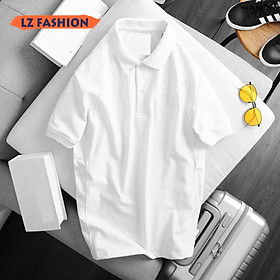 ÁO THUN NAM CỔ BẺ TAY NGẮN MÀU TRƠN LỊCH LÃM, LOGO THÊU ĐẸP MẮT - LZPS150