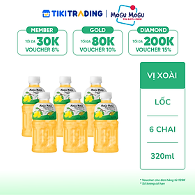 Lốc 6 chai nước uống Mogu Mogu vị xoài với thạch dừa 320ml