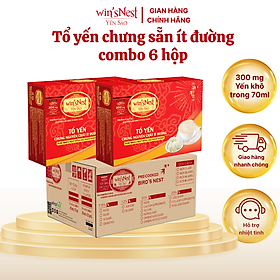 (Thùng 6 hộp) Yến sào wins'Nest 300mg tổ yến chưng nguyên chất ít đường (6 Lọ x 70ml/hộp)