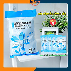 Mua COMBO 5 Miếng Lót Bồn Vệ Sinh Dùng 1 Lần Giấy PE Sinh Học Bọc Bệ Xí Sạch Sẽ Chống Thấm Nước