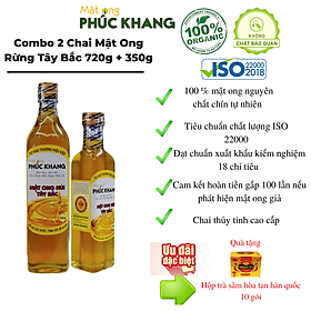 2 chai  Mật ong nguyên chất hoa rừng tây bắc Phúc Khang  (720g + 350g ) - Hàng Chính Hãng  - Mật ong sạch , mật ong cao cấp đạt tiêu chuẩn xuất khẩu - Bồi bổ cơ thể , tăng sức đề kháng 