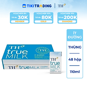 Thùng 48 hộp sữa tươi tiệt trùng TH true MILK ít đường 110ml
