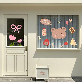 Mua Hình dán cute bear morning set aesthetic trang trí gương cửa hàng cute 14