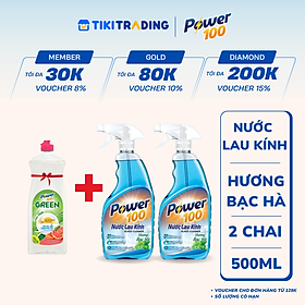 Combo 2 Chai Nước Lau Kính POWER100 Hương Bạc Hà 500mlx2