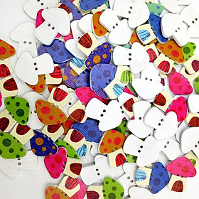 100 Colorful Mushroom 2-holes Wooden Buttons for DIY Sewing Craft Decor 25mm