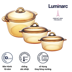 Mua Bộ 3 nồi thuỷ tinh Luminarc Amberline Granite 1.5 Lít/ 2 Lít / 3 Lít (Bảo Hành 10 Năm)- LUGR1523