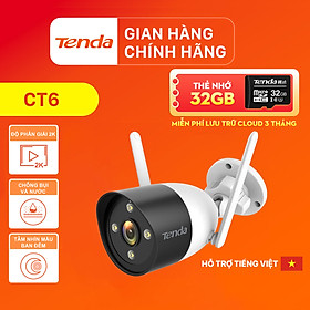 Camera Wifi Ngoài Trời Tenda CT6 Độ Phân Giải 2K Kèm thẻ Nhớ 32GB- Hàng Chính Hãng