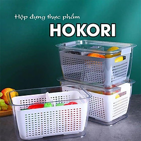 Mua HỘP NHỰA TO ĐỰNG THỰC PHẨM 2 LỚP HOKORI ĐỂ TỦ LẠNH  TIỆN LỢI  - Hộp Bảo quản thức ăn CHIA NGĂN có LỖ THOÁT NƯỚC Việt Nhật  Hàng cao cấp