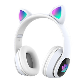 L400 Over Ear Music Headset Glowing Cat Ear Headphones 7 Color Breathing Lights Foldable Wireless BT5.0 Earphone with