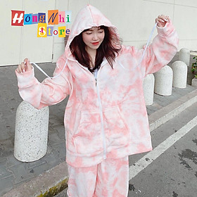 Áo Khoác Hoodie Zip 3D Oversize Ulzzang Unisex Loang Màu Cam Dáng Rộng - MM