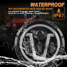1pcs 12V/24V Motorcycl Headlight 7'' V-shape LED Headlight with Turn Signal Lights DRL Hi/Lo Beam Replacement for Jeep