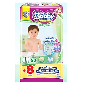 Tã Quần Bobby - Lõi Nén Thần Kỳ L52 (52 miếng size L) - Tặng thêm 8 miếng