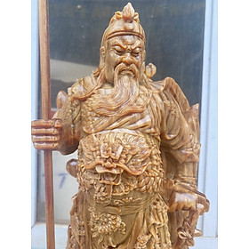 Tượng điêu khắc quan công cầm đao trấn ải bằng gỗ huyết long mọng dầu cực đẹp kt cao 50×18×15cm