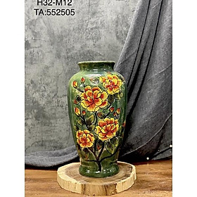 Mua Bình cắm hoa men thô  khắc vẽ thủ công. Gốm sứ Bát Tràng.