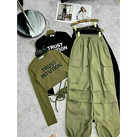 Sét bộ 2 món túi hộp cực chất,sét đồ nữ áo thun croptop tay dài mix quần jogger túi hộp rút dây cá tính