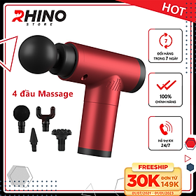 Máy massage cầm tay Rhino MG201 - 6 cấp độ, 4 đầu tiện dụng, pin sạc type C, hỗ trợ mát xa tại nhà, giảm đau, nhức mỏi cơ, cứng khớp - Hàng chính hãng