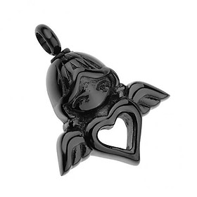 2X Stainless Steel Angel Wings Heart Urn Necklace Pendant Ashes Keepsake Black