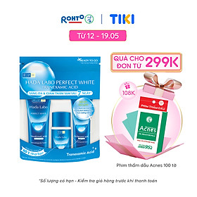 Bộ travel size dưỡng trắng Hada Labo Perfect White Tranexamic Acid Travel Set (Kem rửa mặt 15g+Dung dịch dưỡng 20ml+Kem dưỡng 12g)