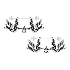 2pcs Vintage Stainless Steel Pigeon Bird Barbell Nipple Ring Shield Barbell