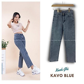 Quần Jeans Nữ Ống Đứng Ghi Đá Co Giãn Hàn Quốc KAVO BLUE Lưng Cao Ống Suông D61